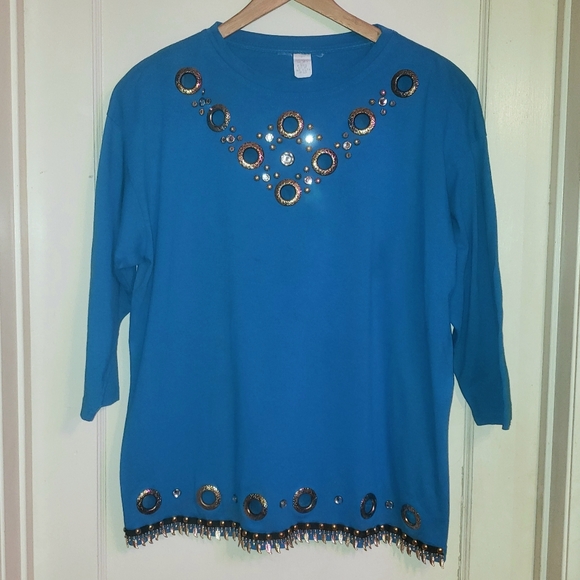 CH turquoise Southwestern 3/4 sleeve shirt 2X - Picture 4 of 6